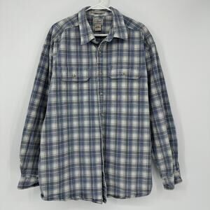 LL Bean Shirt Mens XL Blue Plaid Flannel 100% Cotton Button Front Pockets